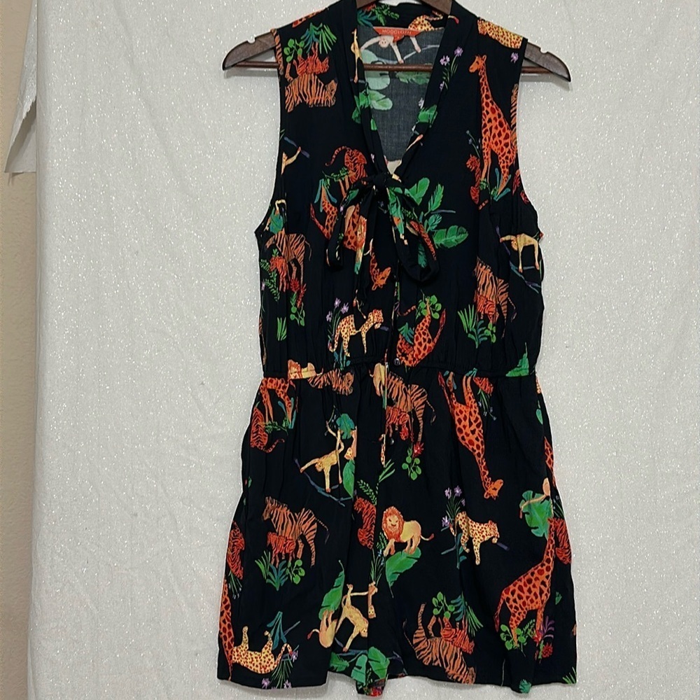 Modcloth Black Jungle Print Romper, Large